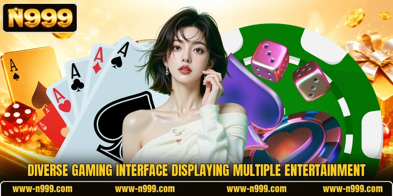 Diverse gaming interface displaying multiple entertainment